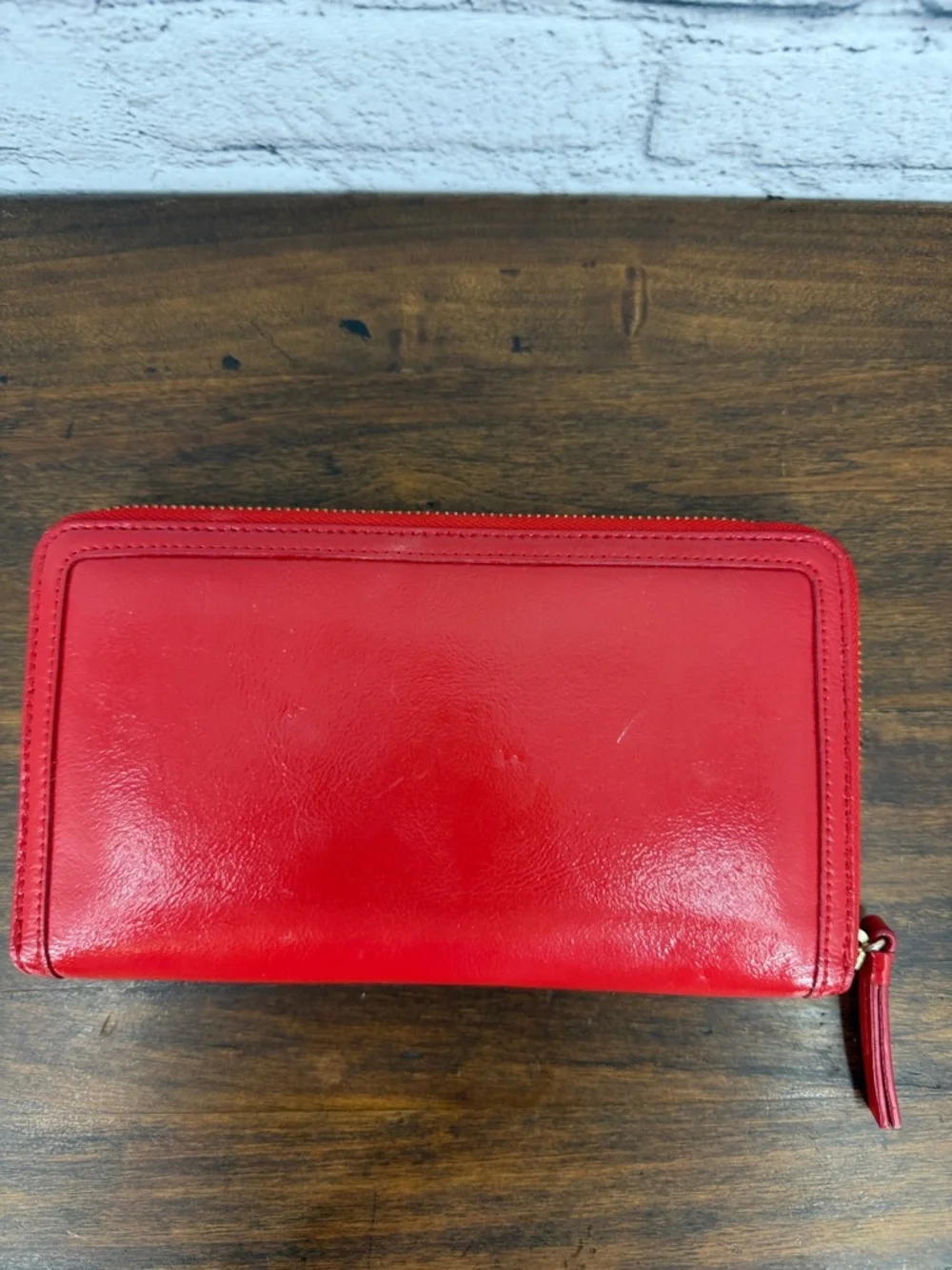 Halogen Zip-Around Leather Travel Clutch Wallet — Red/Fuchsia — VGC